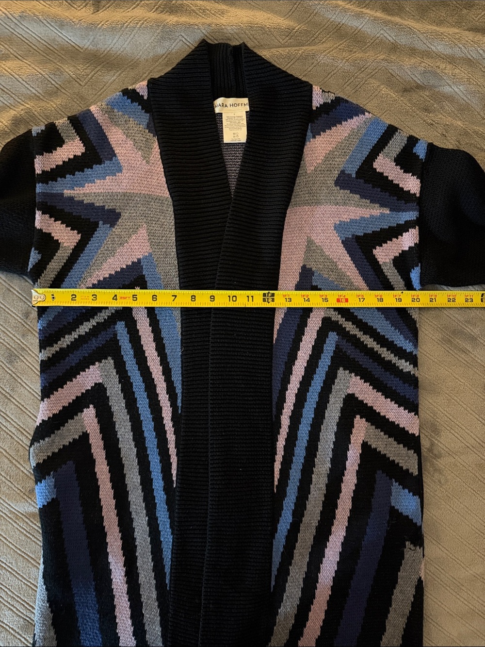 Mara Hoffman RARE Long Knit Cardigan Geometric Blue Purple Black Fall Sweater S - Picture 9 of 10